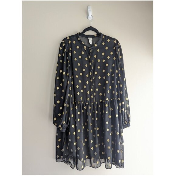 H&M Gold Dot Puff Sleeve A-Line Chiffon Dress - Picture 4 of 12